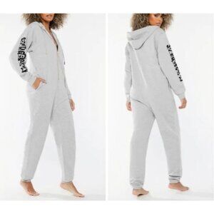 Savage X Fentry Jumpsuit Womens XL Gray Forever Showgirl Hooded Loungewear